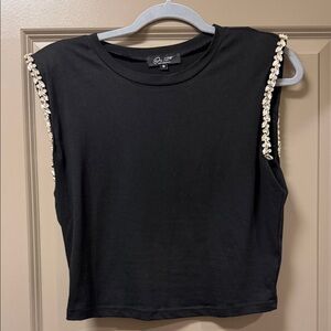 Embellished Shoulder Black Tank Top by